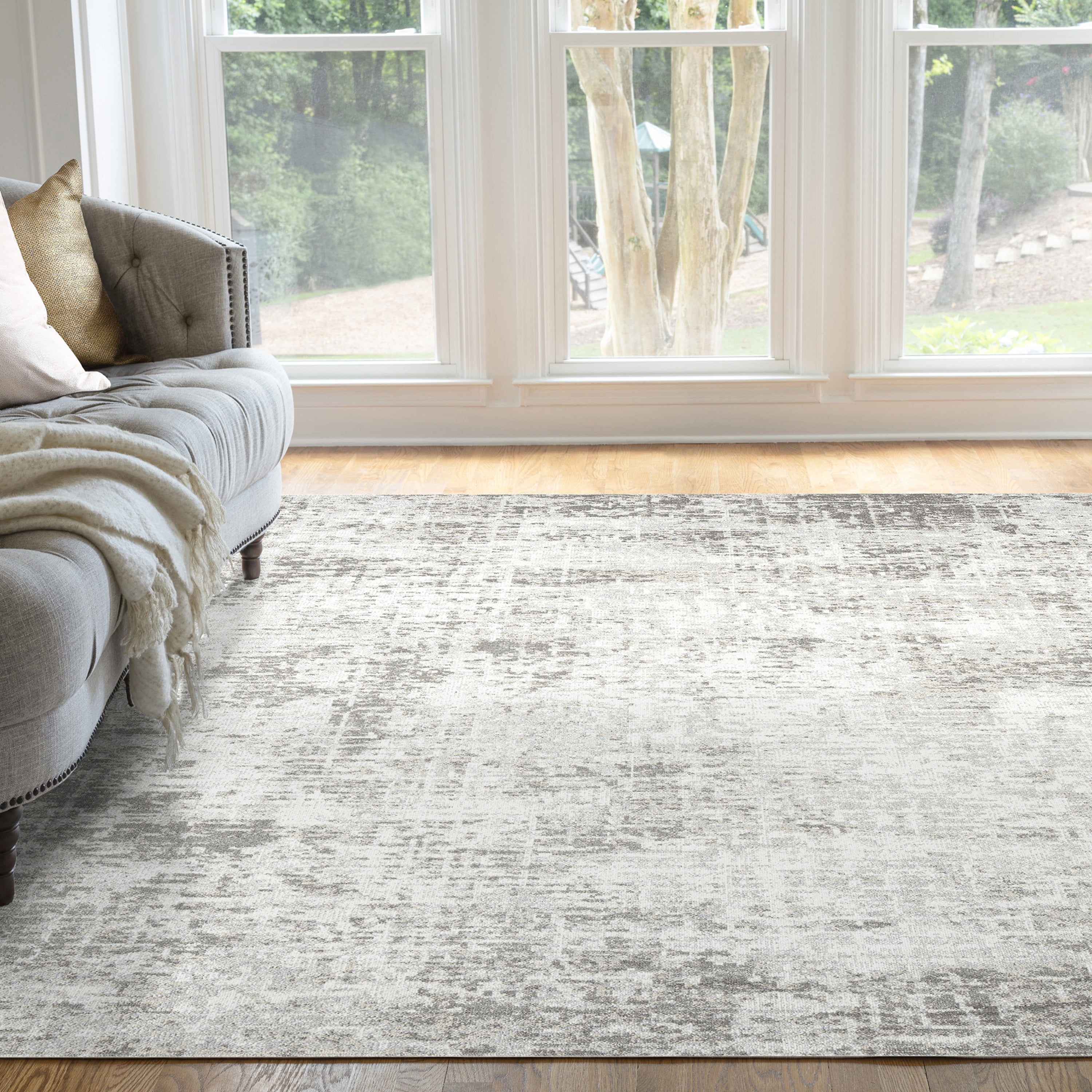 Contemporary 4x6 Area Rug (4' x 5'3'') Abstract Cream, Cream Indoor Rectangle Easy to Clean