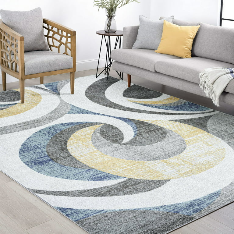 Contemporary 4x6 Area Rug (4' x 5'3'') Abstract Gold, Gold Indoor Rectangle  Easy to Clean 