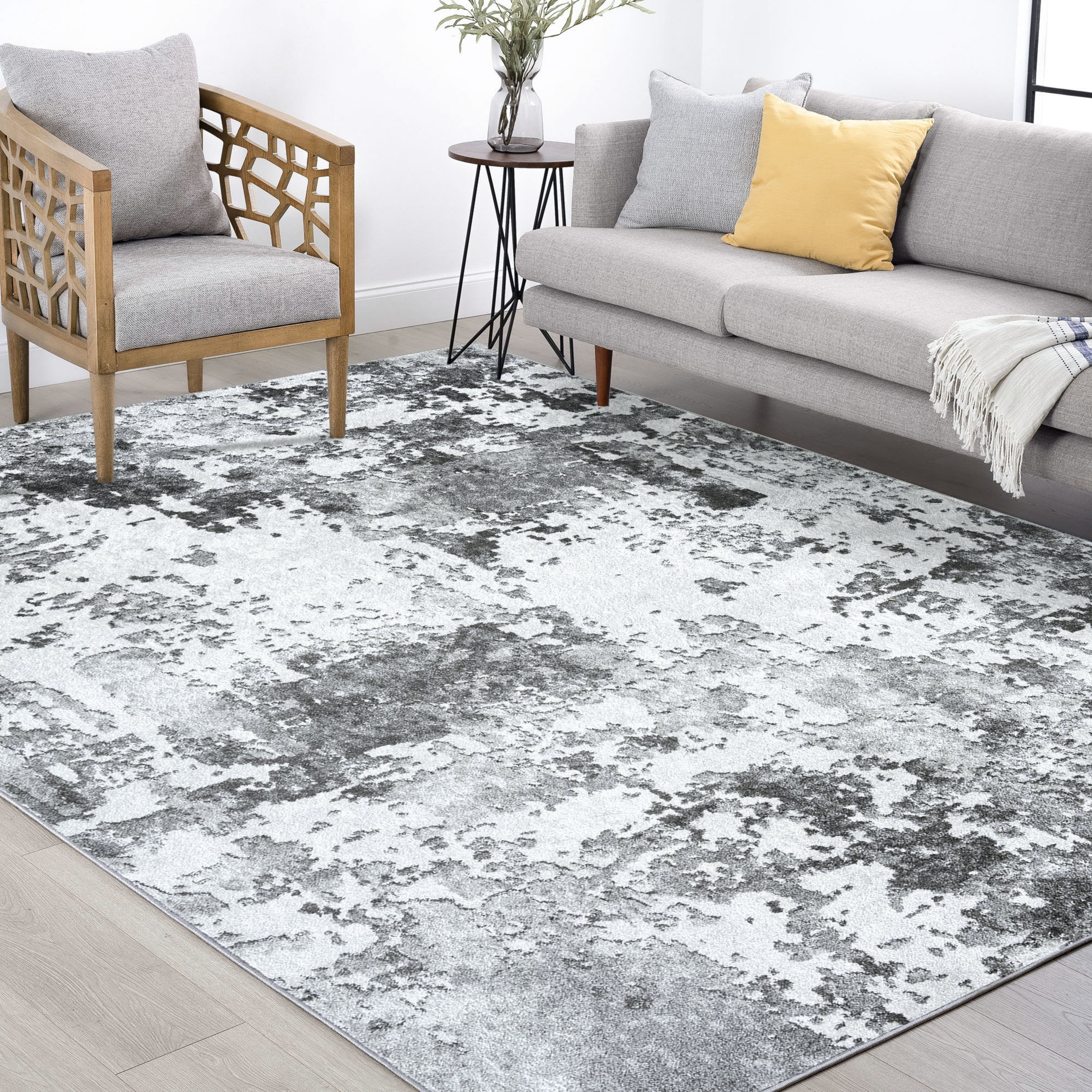 Contemporary 4x6 Area Rug (4' x 5'3'') Abstract Gray, Gray Indoor Rectangle Easy to Clean