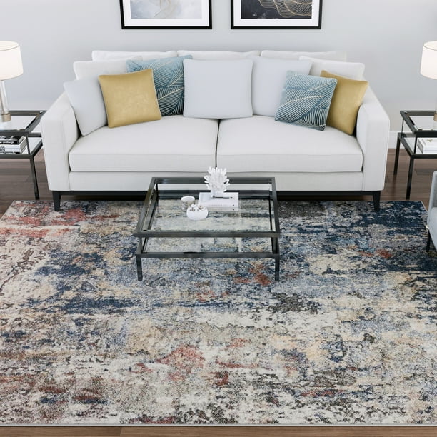 Contemporary 4x6 Area Rug (4' x 5'3'') Abstract Navy, Gray Indoor