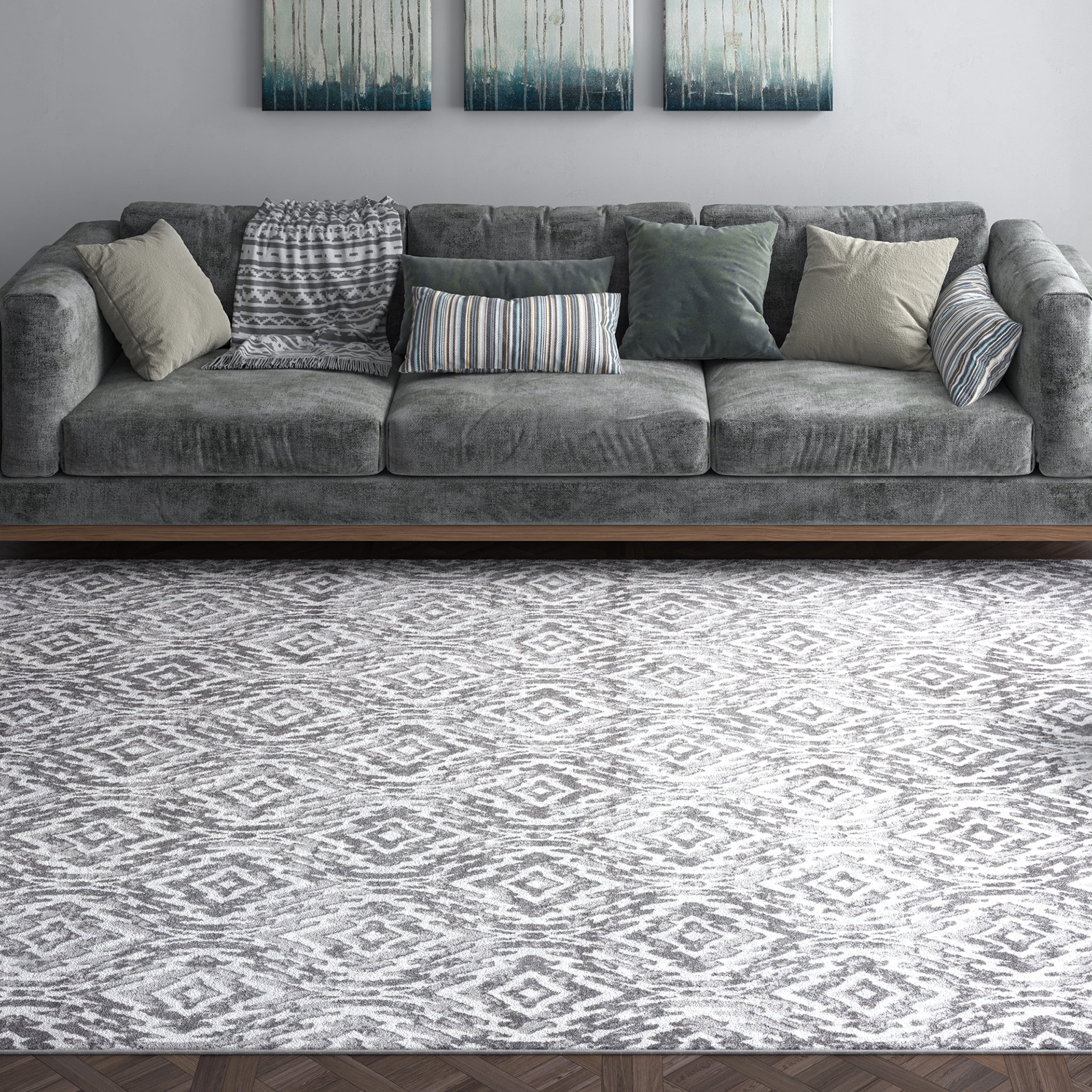 Contemporary 4x6 Area Rug (4' x 5'3'') Geometric Gray, White Indoor Rectangle Easy to Clean