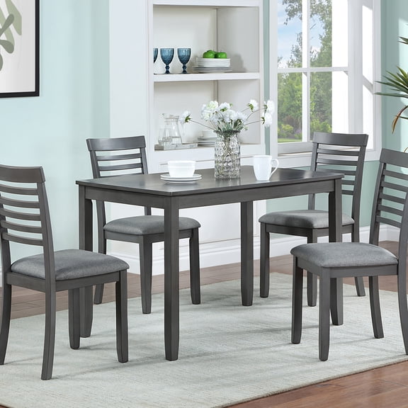 Contemporary 5 Dining , Rectangular Gray Wood Table And 4 Relaxing Padded Seats For Home In Gray, Wooden Ergonomic Upholstered Chairs