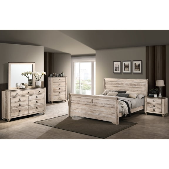 Contemporary 5-Piece Bedroom Collection | King Sleigh Bed for Bedroom Style | Wood with Patched Wood Pattern | Create Unique Bedroom Look