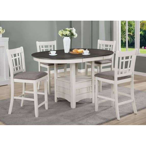 Contemporary 5pc Counter Height Dining Room Set Storage Extendable Table Chair Chalk Gray Finish Wooden Fabric Home Furniture