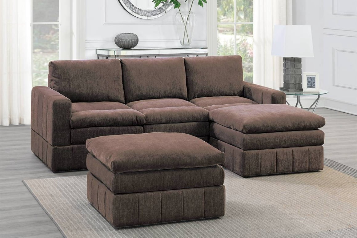 Contemporary 5pc Set Modular Corner Sectional Set 2x Arm Chair 1x ... - Armless Ottoman Room Sliders For City Setting