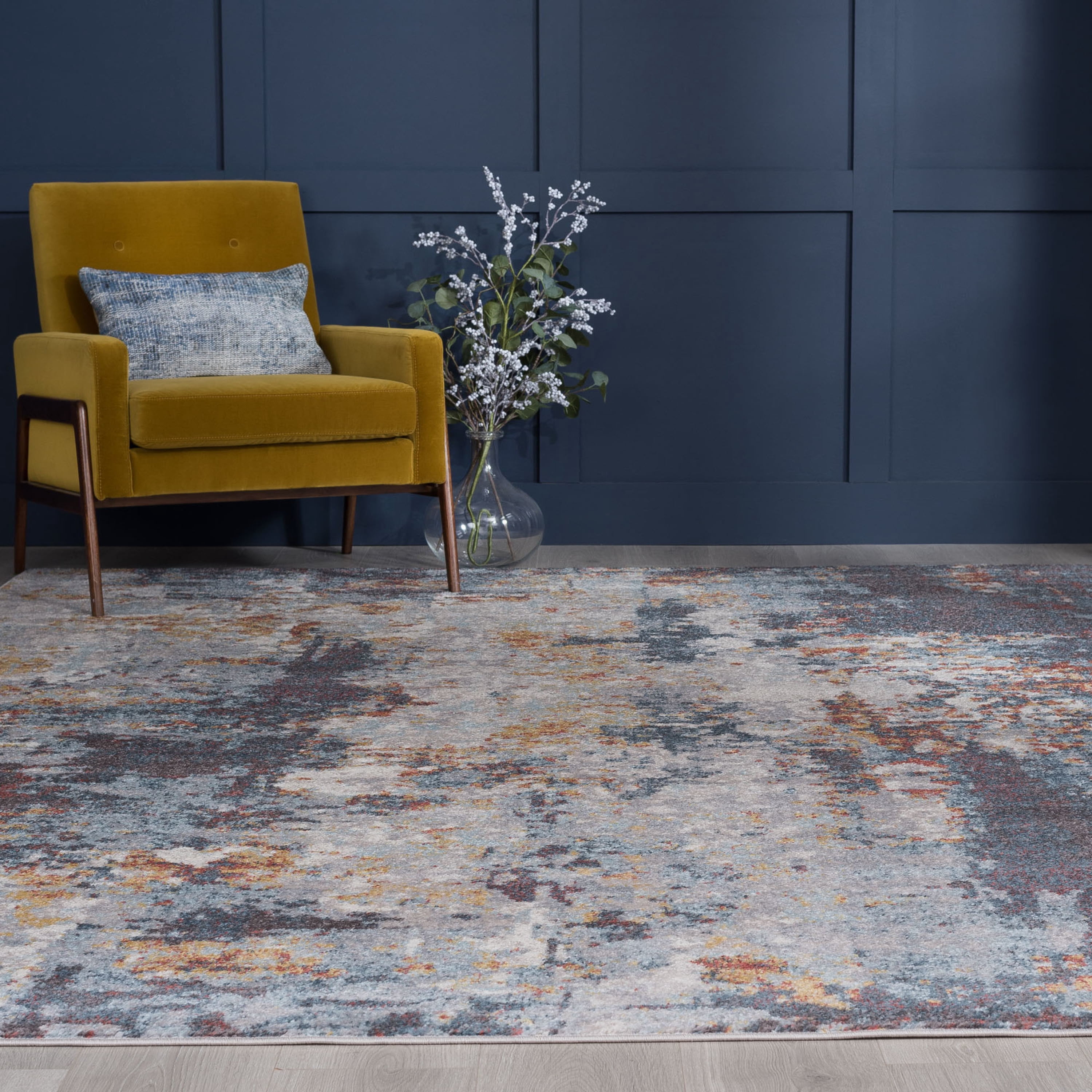 Contemporary 5x7 Area Rug (5'3'' x 7'3'') Abstract Beige, Light Blue Living Room Easy to Clean