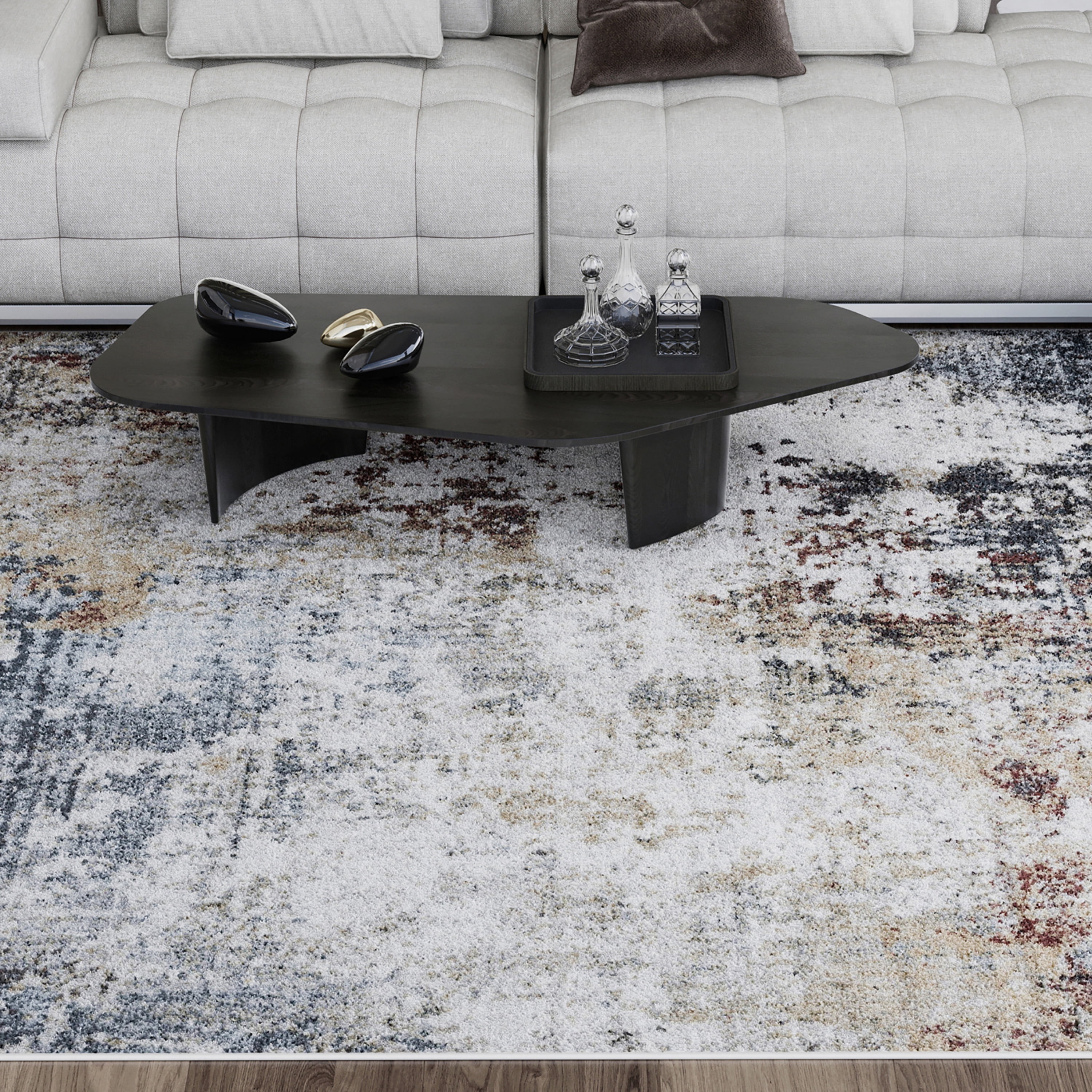 Contemporary 5x7 Area Rug (5'3'' x 7'3'') Abstract Cream, Blue Living ...