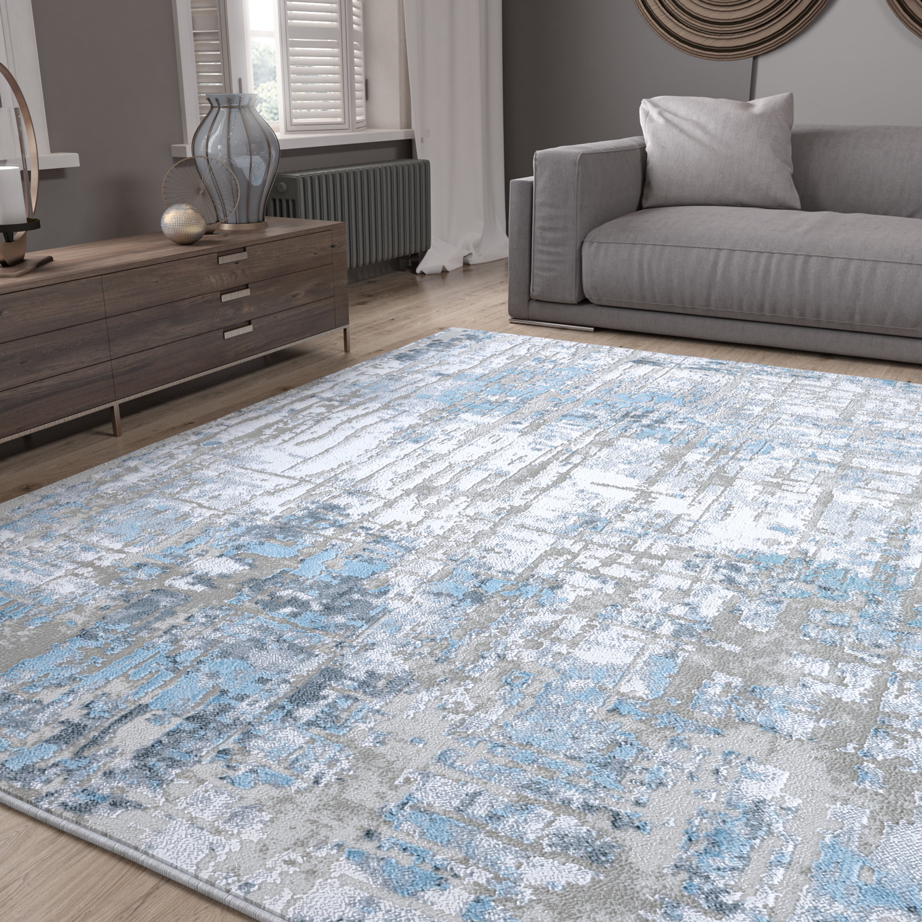 Contemporary 5x7 Area Rug (5'3'' x 7'3'') Abstract Dark Blue Living Room Easy to Clean