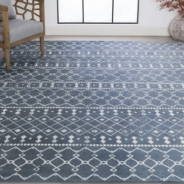 Bliss Rugs Moroccan Contemporary Geometric Diamond Area Rug, Indoor Rugs for Living Room, Dining Room, Bedroom | Blue, 5' x 7' (5'3''x7'3'')