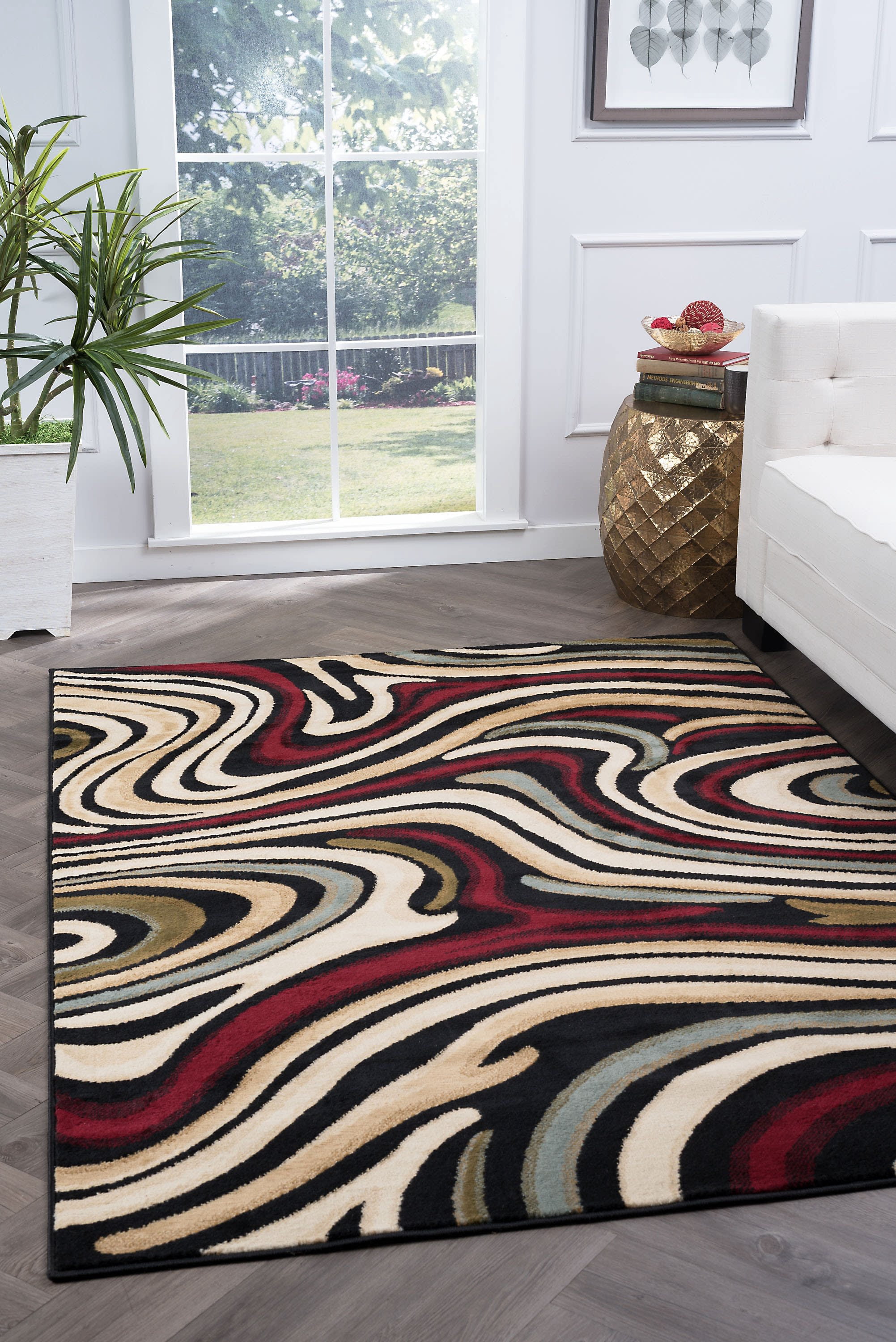 Contemporary 5x7 Area Rug (5' x 7') Abstract Black, Red Living Room Easy to Clean