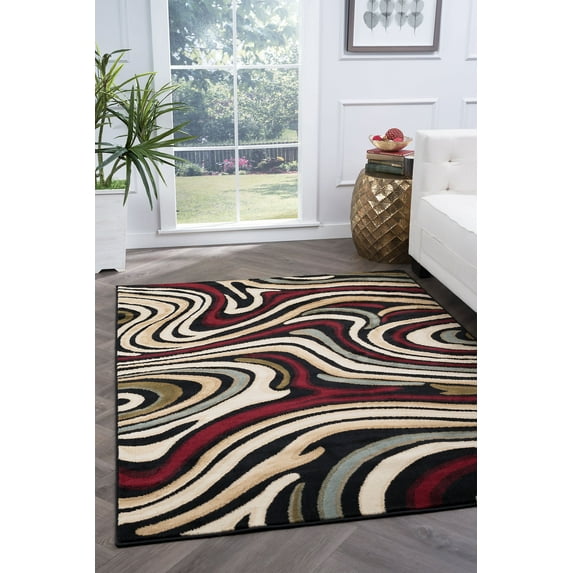 Contemporary 5x7 Area Rug (5' x 7') Abstract Black, Red Living Room Easy to Clean