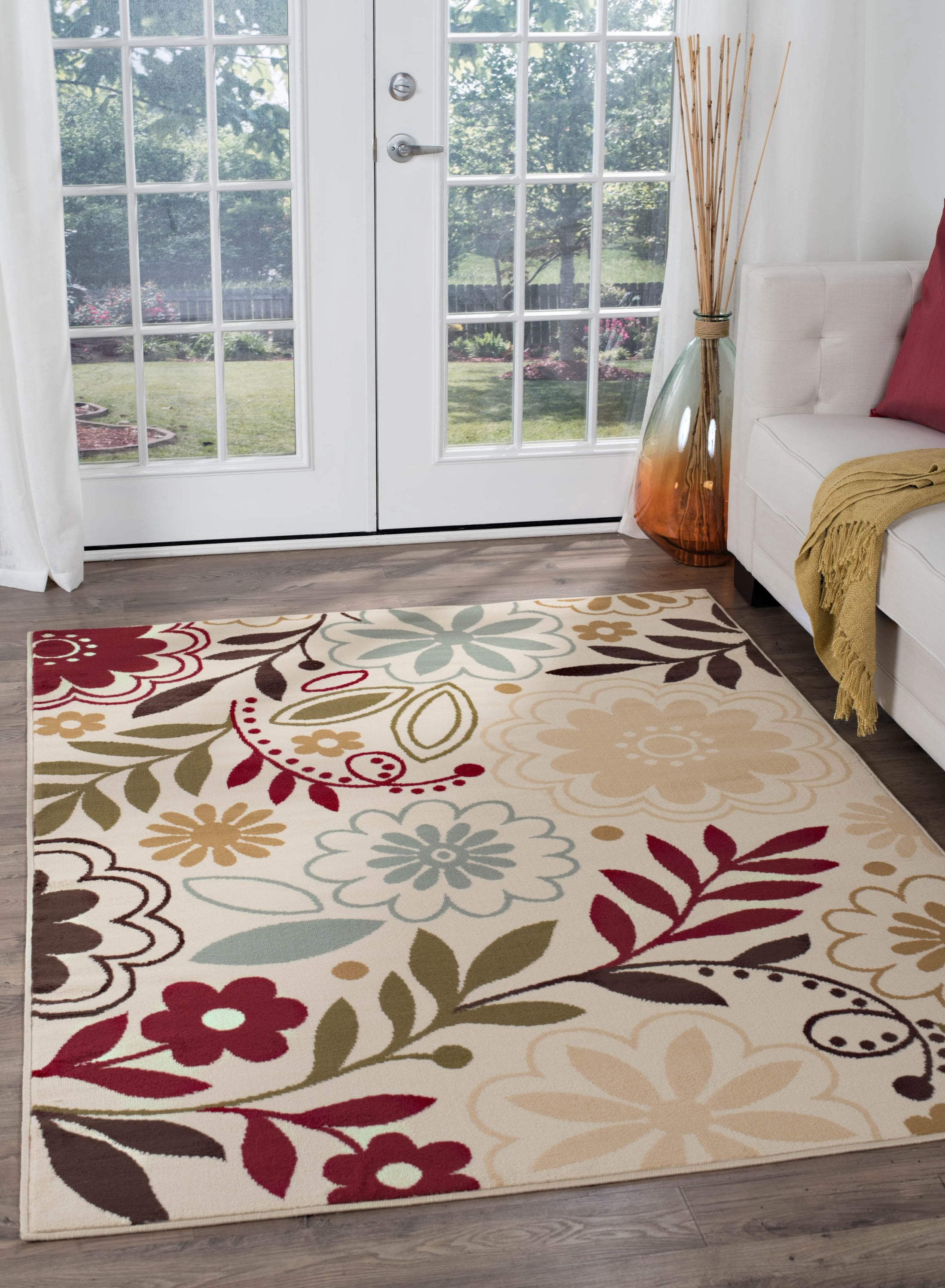 Contemporary 5x7 Area Rug (5' x 7') Floral Beige, Red Living Room Easy to Clean