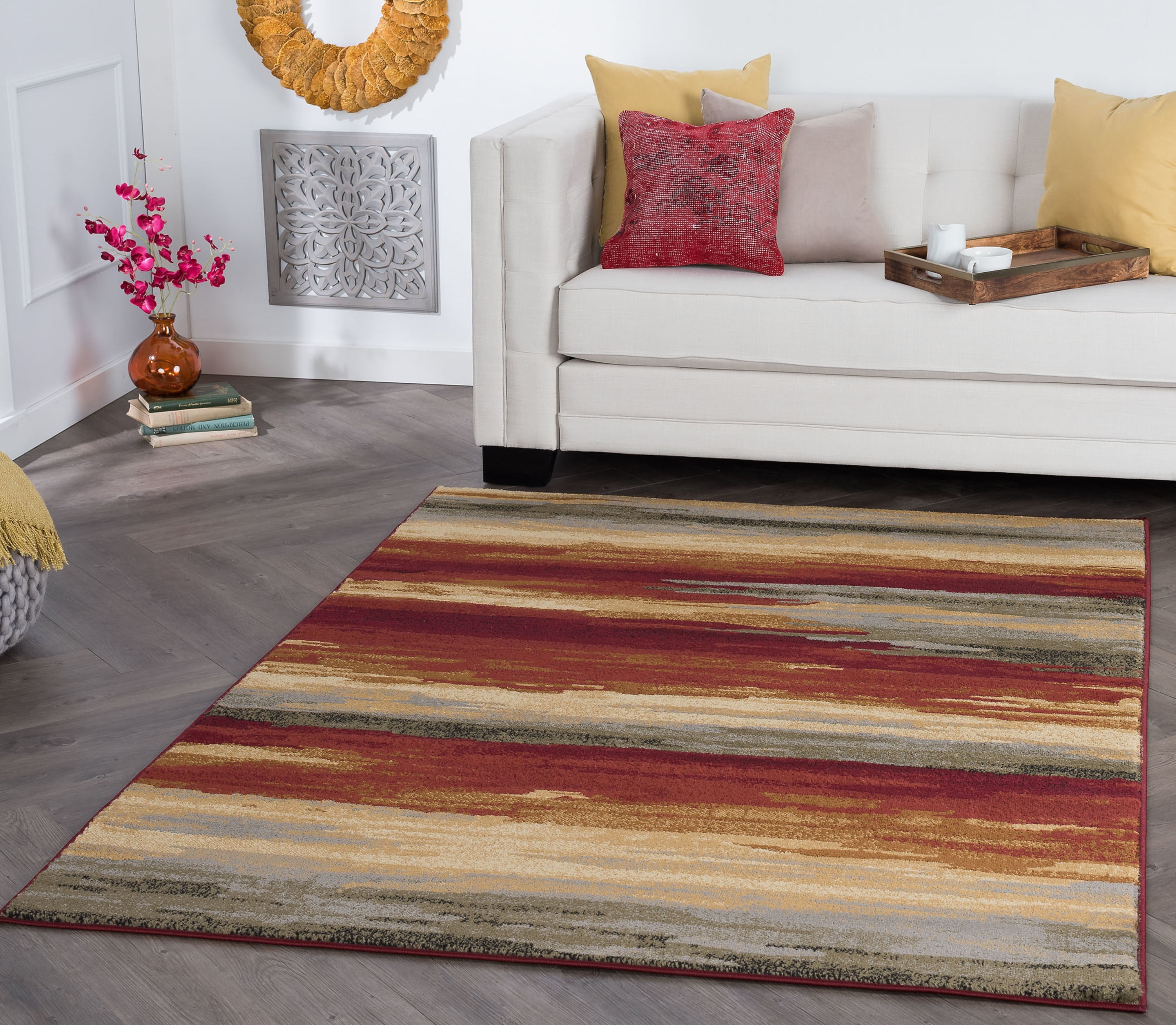Contemporary 5x7 Area Rug (5' x 7') Stripe MultiColor Living Room Easy