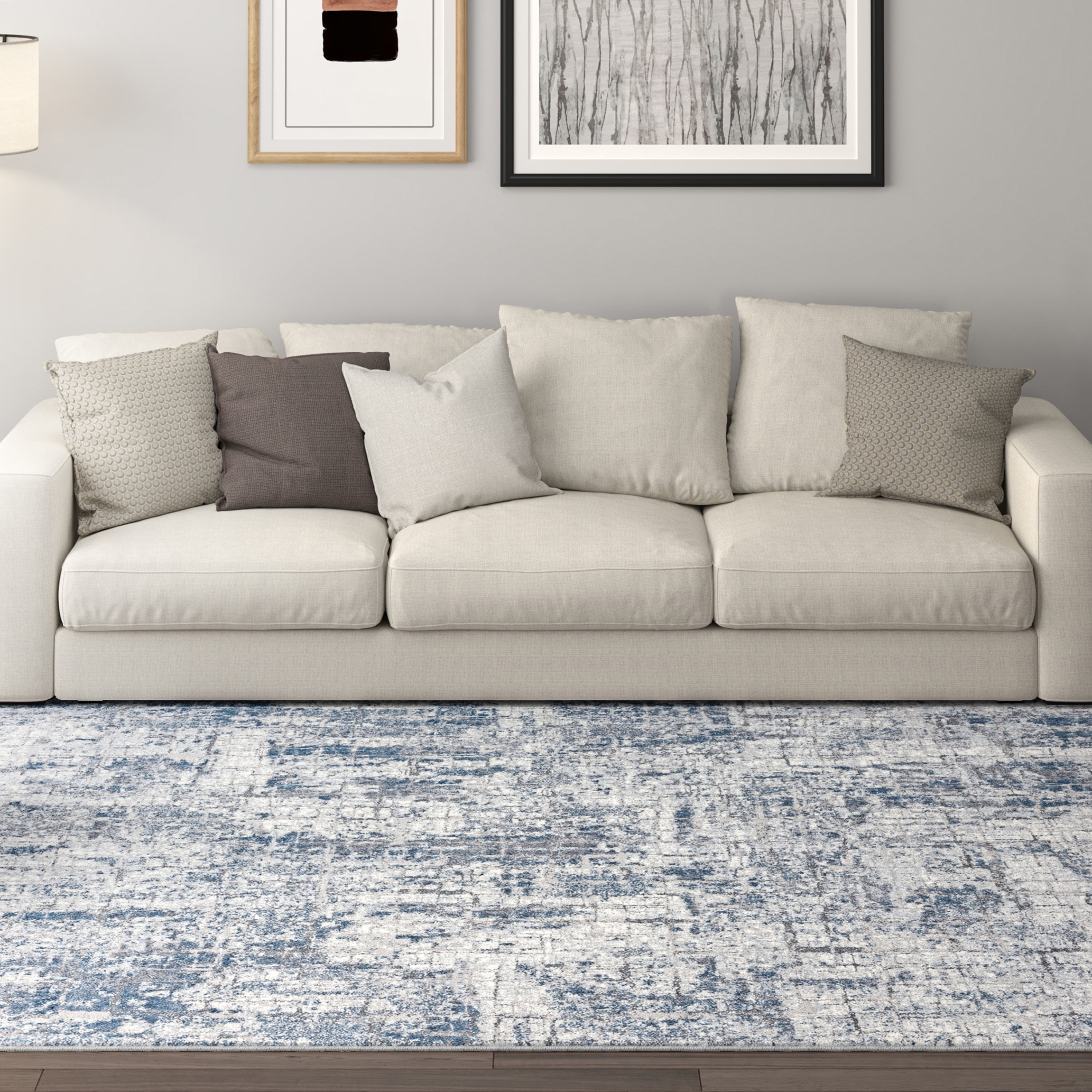 Contemporary 5x8 Area Rug (5'3'' x 7'3'') Abstract Blue, Gray Living Room Easy to Clean