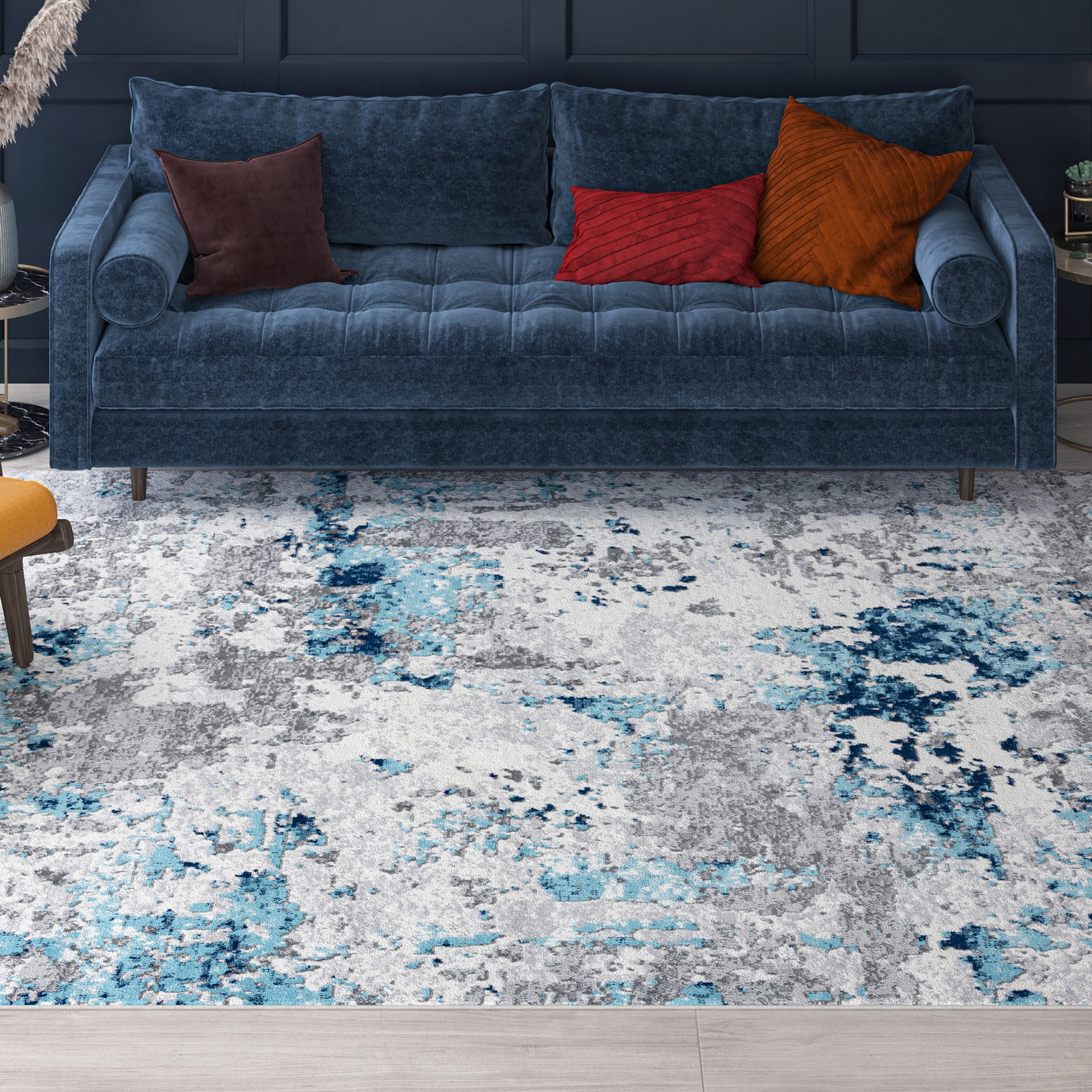 Contemporary 5x8 Area Rug (5'3'' x 7'3'') Abstract Blue, Gray Living Room Easy to Clean