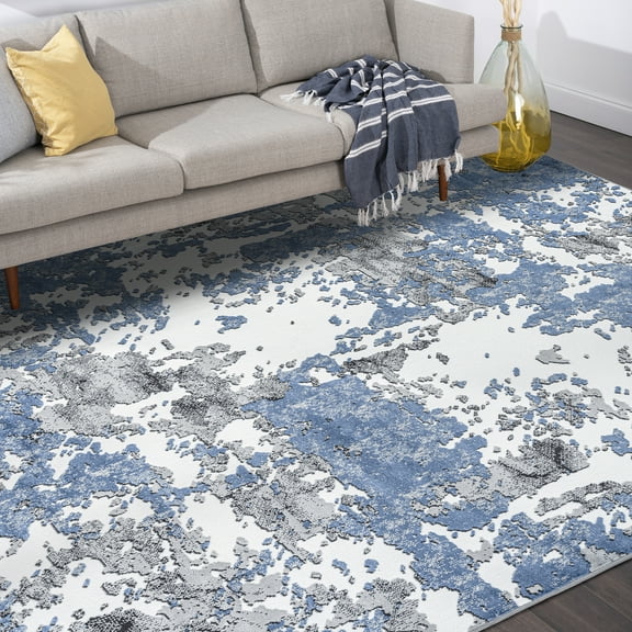 Contemporary 5x8 Area Rug (5'3'' x 7'3'') Abstract Blue, Gray Living Room Easy to Clean