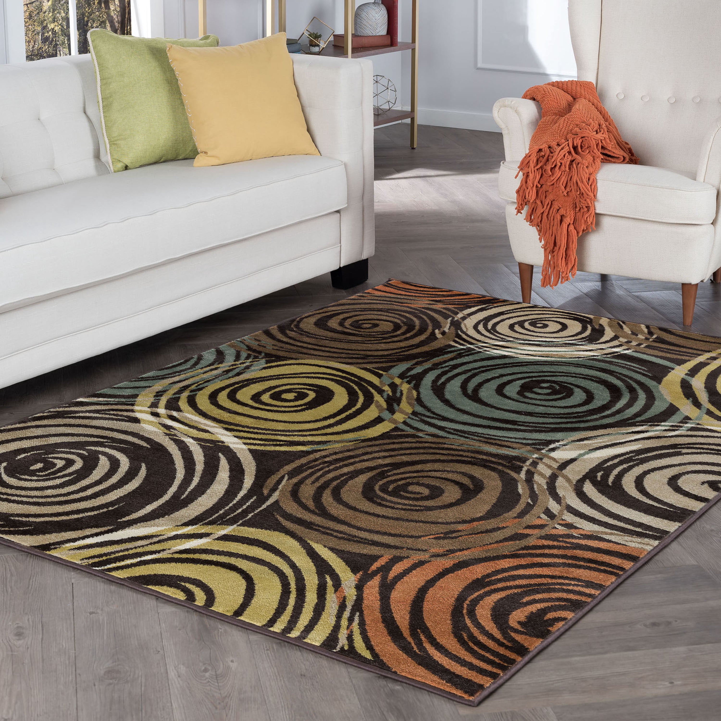 Contemporary 5x8 Area Rug (5'3'' x 7'3'') Abstract Brown, Beige Living Room Easy to Clean