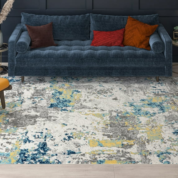 Contemporary 5x8 Area Rug (5'3'' x 7'3'') Abstract Gold, Gray Living Room Easy to Clean