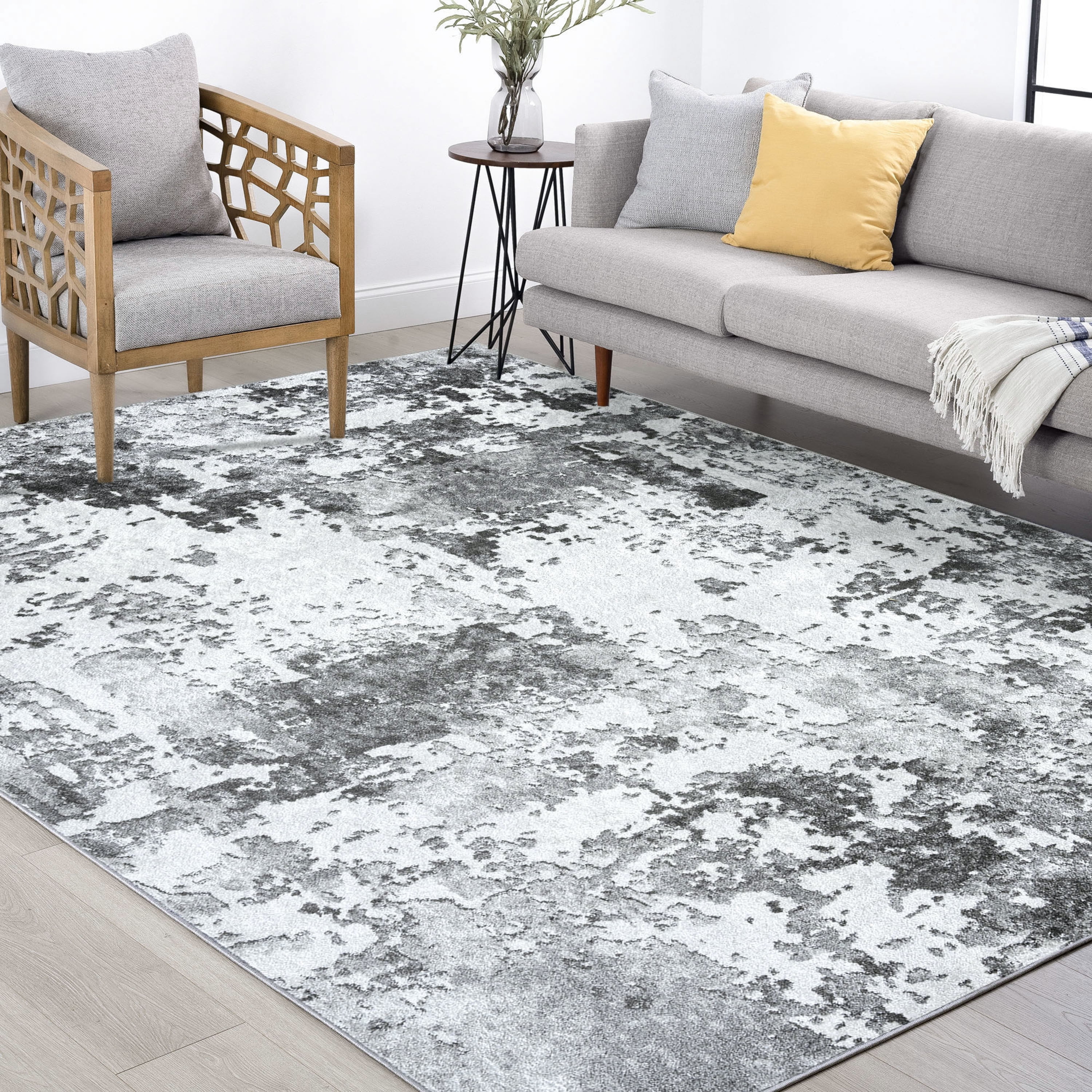 Contemporary 5x8 Area Rug (5'3'' x 7'3'') Abstract Gray, Gray Living Room Easy to Clean