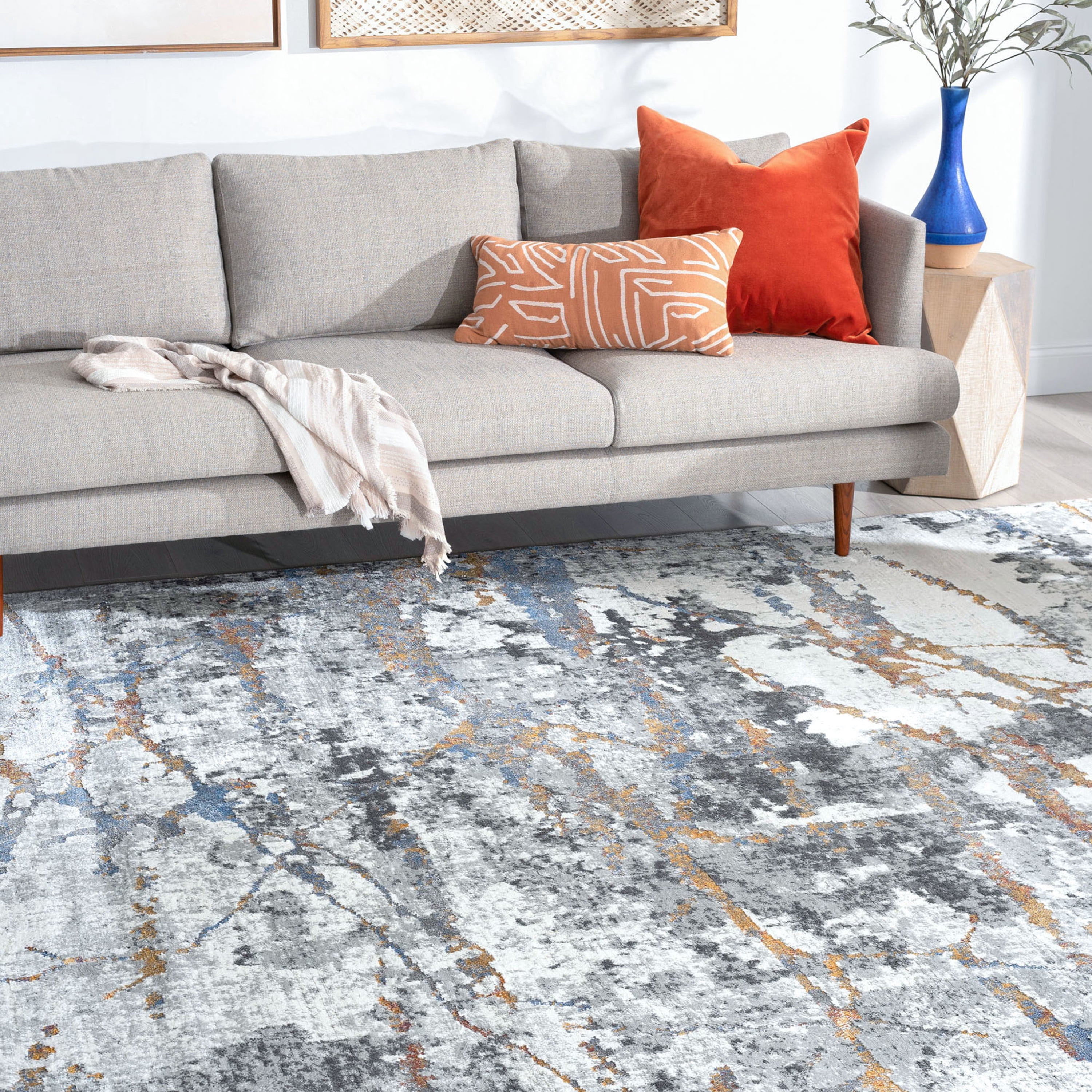 Contemporary 5x8 Area Rug (5'3'' x 7'3'') Abstract Gray, Teal Living Room Easy to Clean