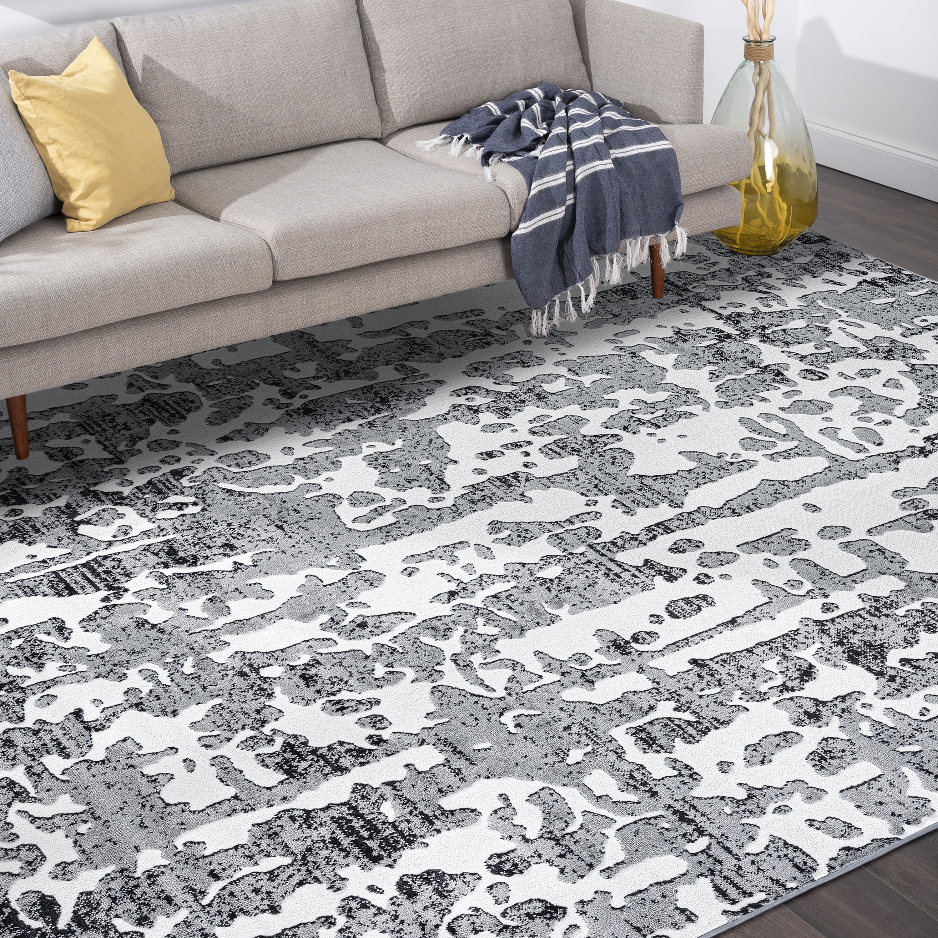 Contemporary 5x8 Area Rug (5'3'' x 7'3'') Abstract Gray, White Living Room Easy to Clean