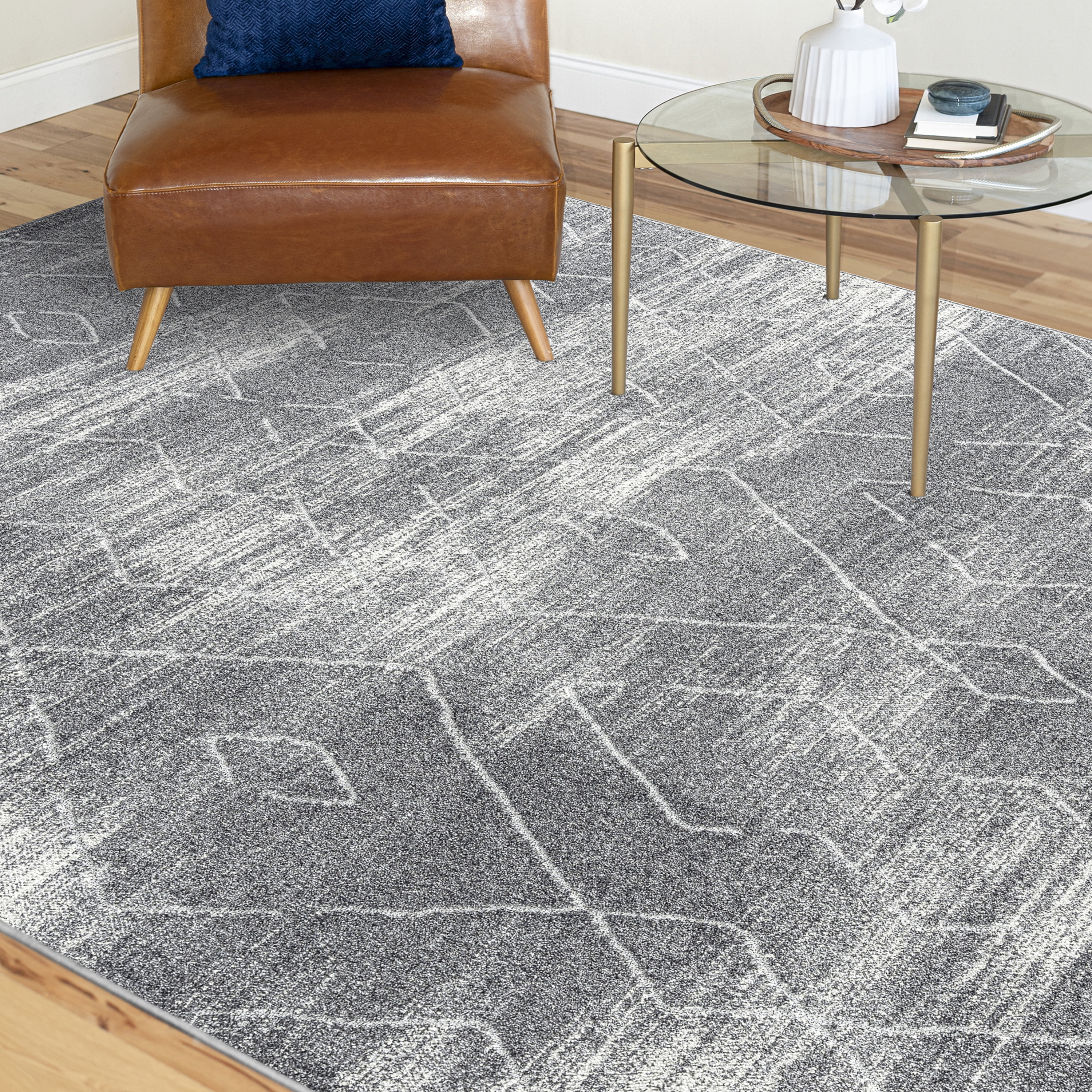 Contemporary 5x8 Area Rug (5'3'' x 7'3'') Geometric Gray Living Room Easy to Clean