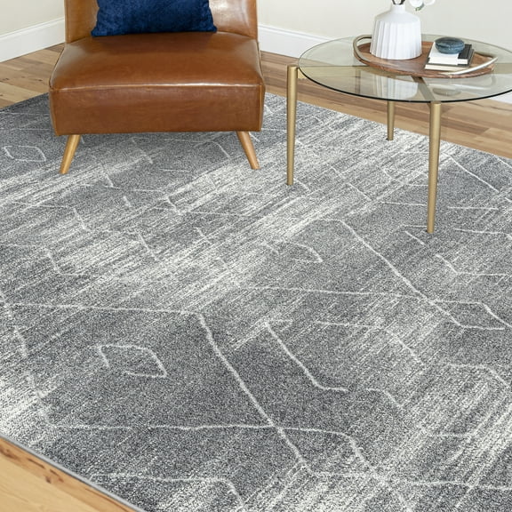 Contemporary 5x8 Area Rug (5'3'' x 7'3'') Geometric Gray Living Room Easy to Clean
