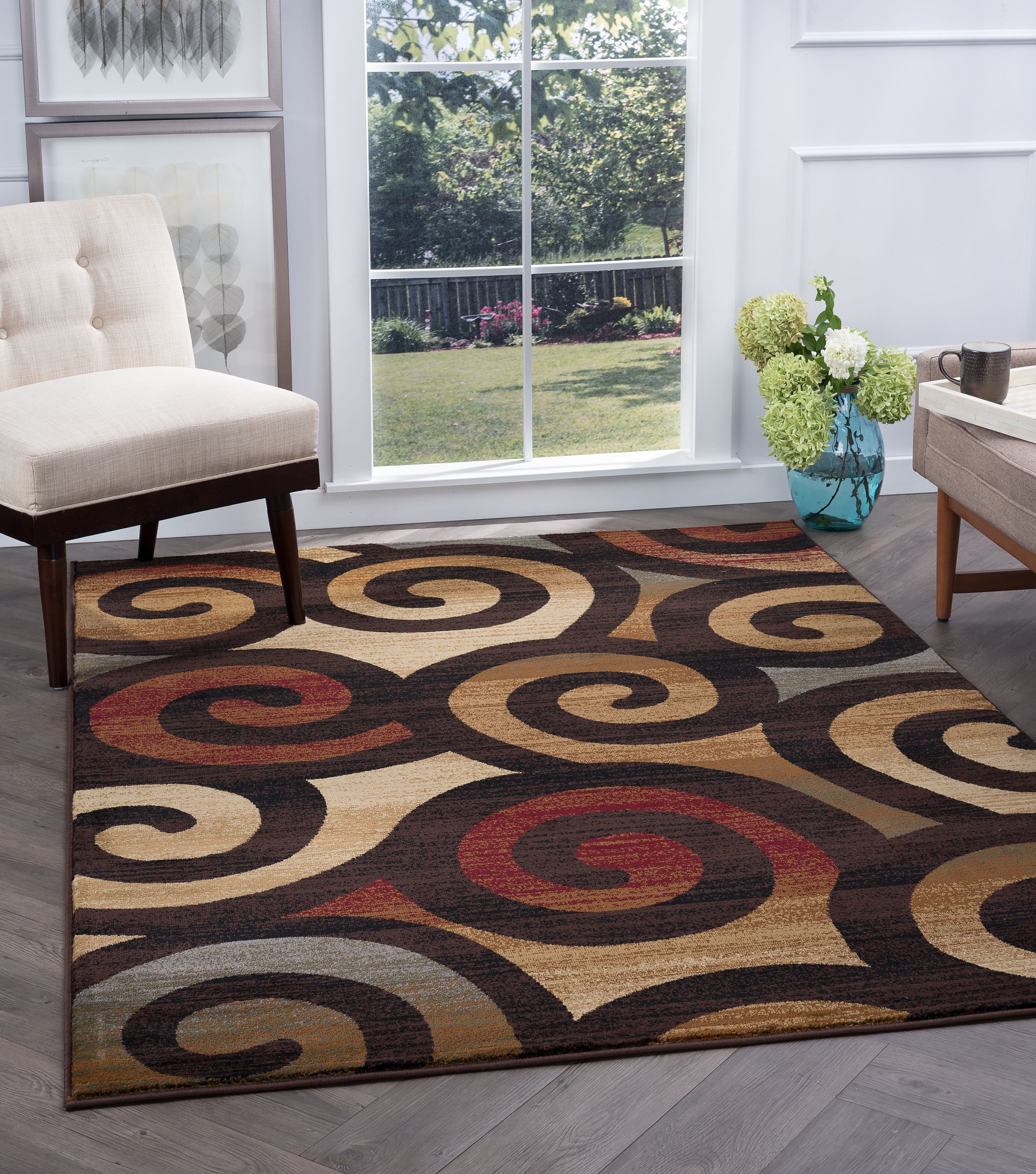 Contemporary 5x8 Area Rug (5'3'' x 7'3'') Scroll MultiColor Living