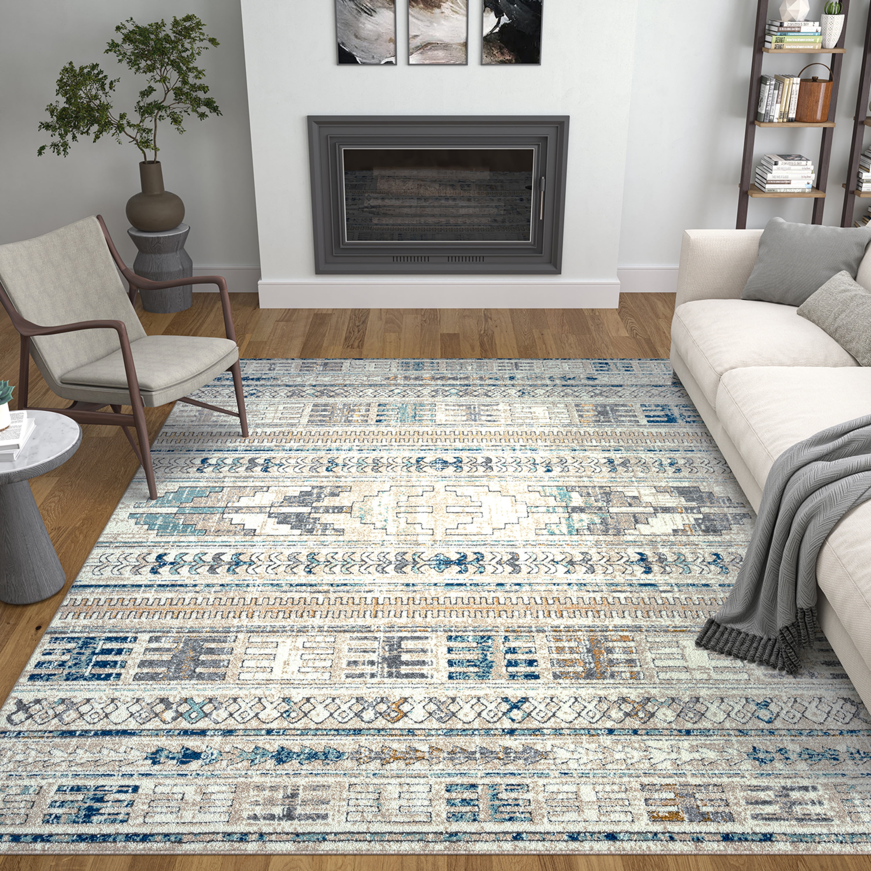 Contemporary 5x8 Area Rug (5'3'' x 7'3'') Tribal Multi-Color Living Room Easy to Clean