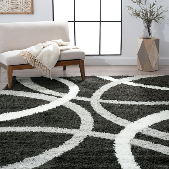 Contemporary 5x8 Area Rug Shag Thick (5'3'' x 7'3'') Abstract Dark Gray, Silver Living Room Easy to Clean