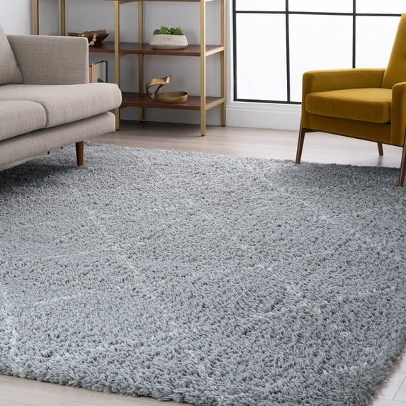 Contemporary 5x8 Area Rug Shag Thick (5'3'' x 7'3'') Diamond Silver, White Living Room Easy to Clean