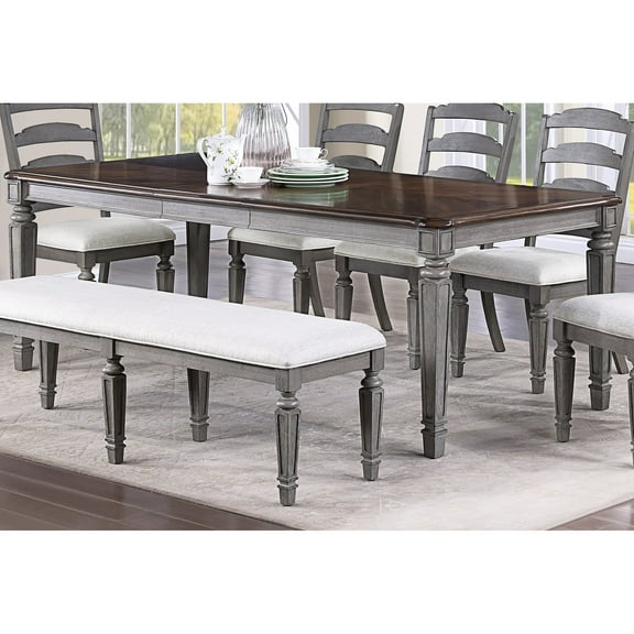 Contemporary 6 Dining Table, Grey, With Leaf, Rubber Wood Construction Modern 6 Table In Rectangular, Built