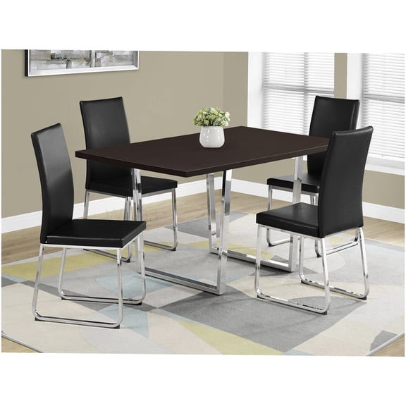 Contemporary 60 Inch Rectangular Dining Table in Espresso with Chrome Metal Base, Modern Kitchen Table for Small Spaces