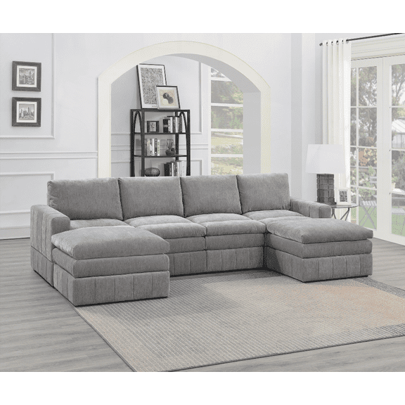 Contemporary 6pc Modular Sectional Set - Granite Morgan Fabric | Walmart US | Family Living Room Furniture