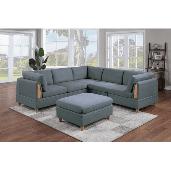 Contemporary 6pc Modular Sectional Sofa Set - Steel Grey Dorris Fabric for US Homes | Walmart