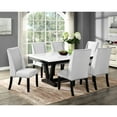 thumbnail image 1 of Contemporary 7pc Dining : Marble Table & Wingback Upholstered Seating White Tabletop Cushioned Gray Chairs, 1 of 7