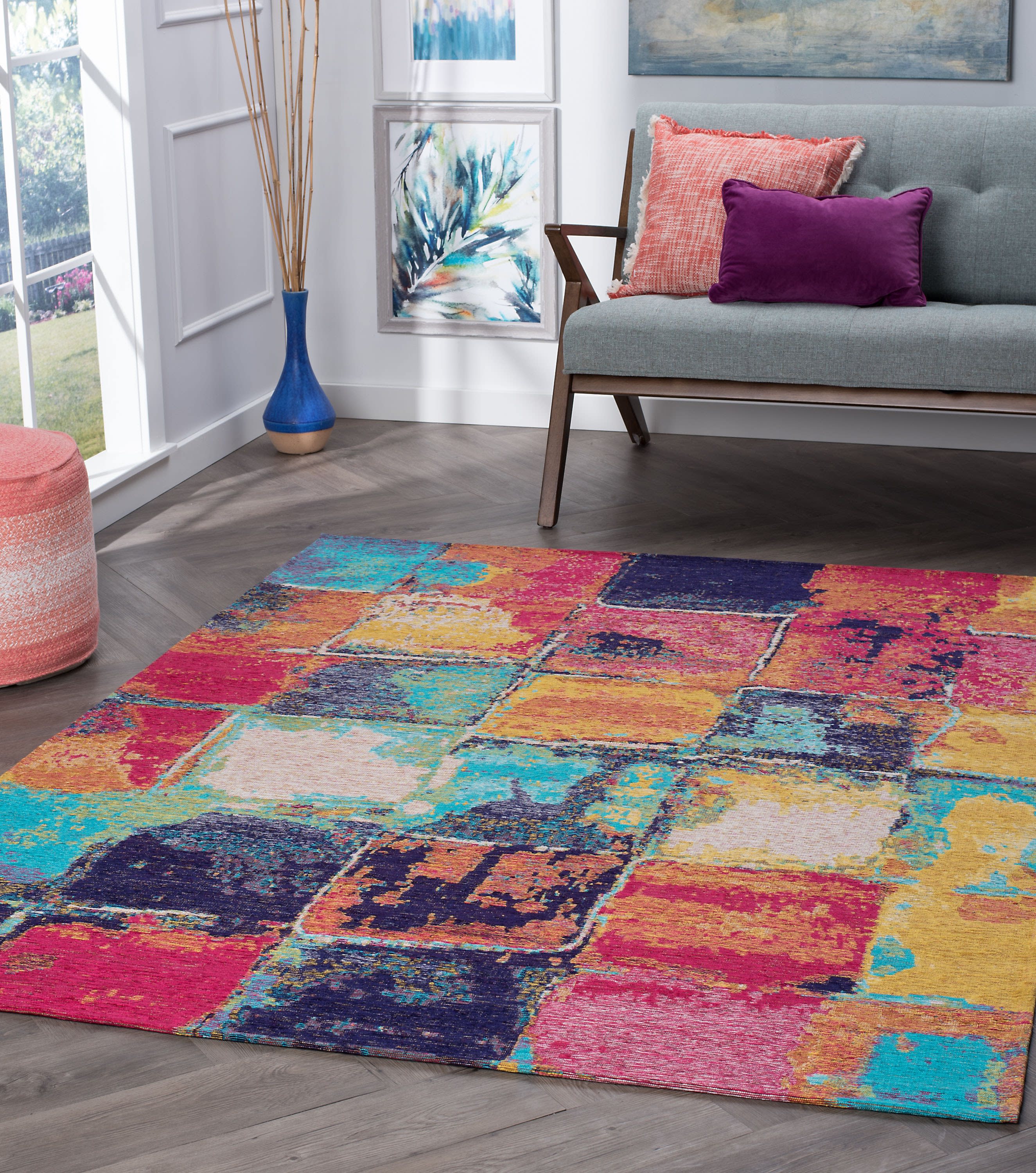 Contemporary 7x10 Area Rug (6'7'' x 9'6'') Abstract Multi-Color Living Room Easy to Clean
