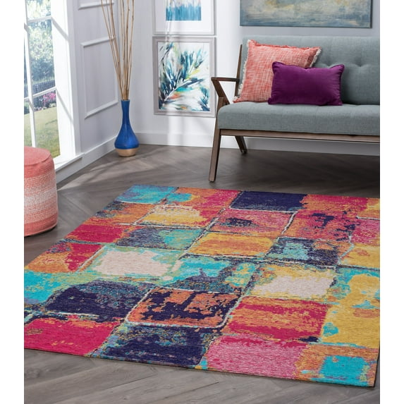 Contemporary 7x10 Area Rug (6'7'' x 9'6'') Abstract Multi-Color Living Room Easy to Clean