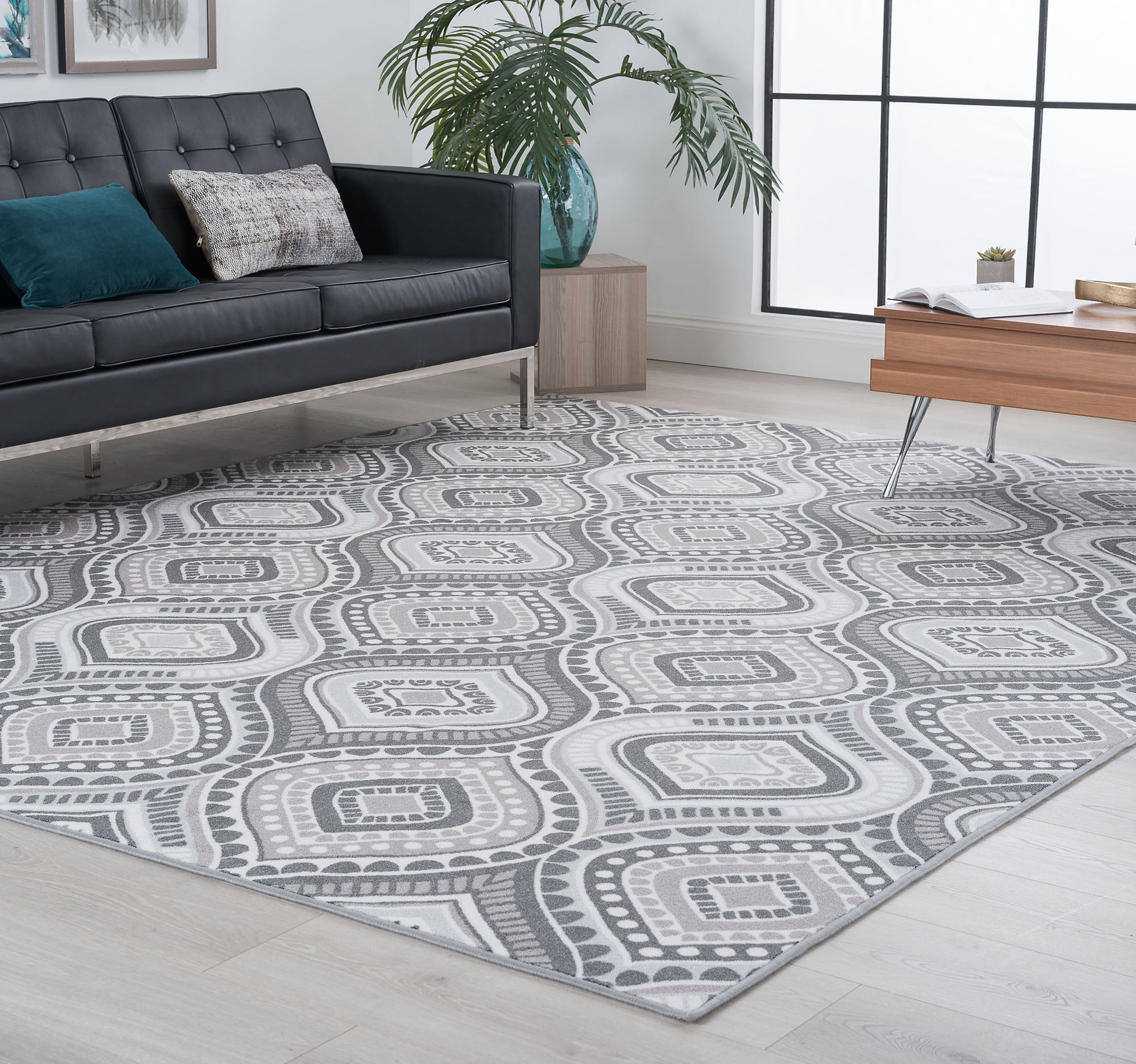 Contemporary 7x10 Area Rug (6'7'' x 9'6'') Geometric Charcoal, Gray Living Room Easy to Clean