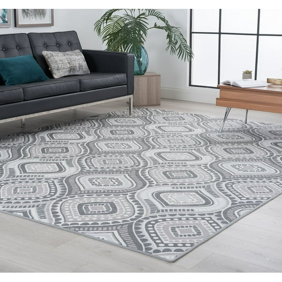 Contemporary 7x10 Area Rug (6'7'' x 9'6'') Geometric Charcoal, Gray Living Room Easy to Clean