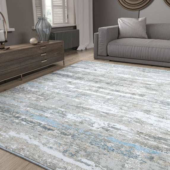 Contemporary 8x10 Area Rug (7'10'' x 10'2'') Abstract Blue Living Room Easy to Clean