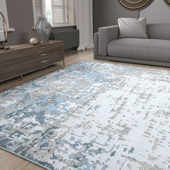 Contemporary 8x10 Area Rug (7'10'' x 10'2'') Abstract Dark Blue Living Room Easy to Clean