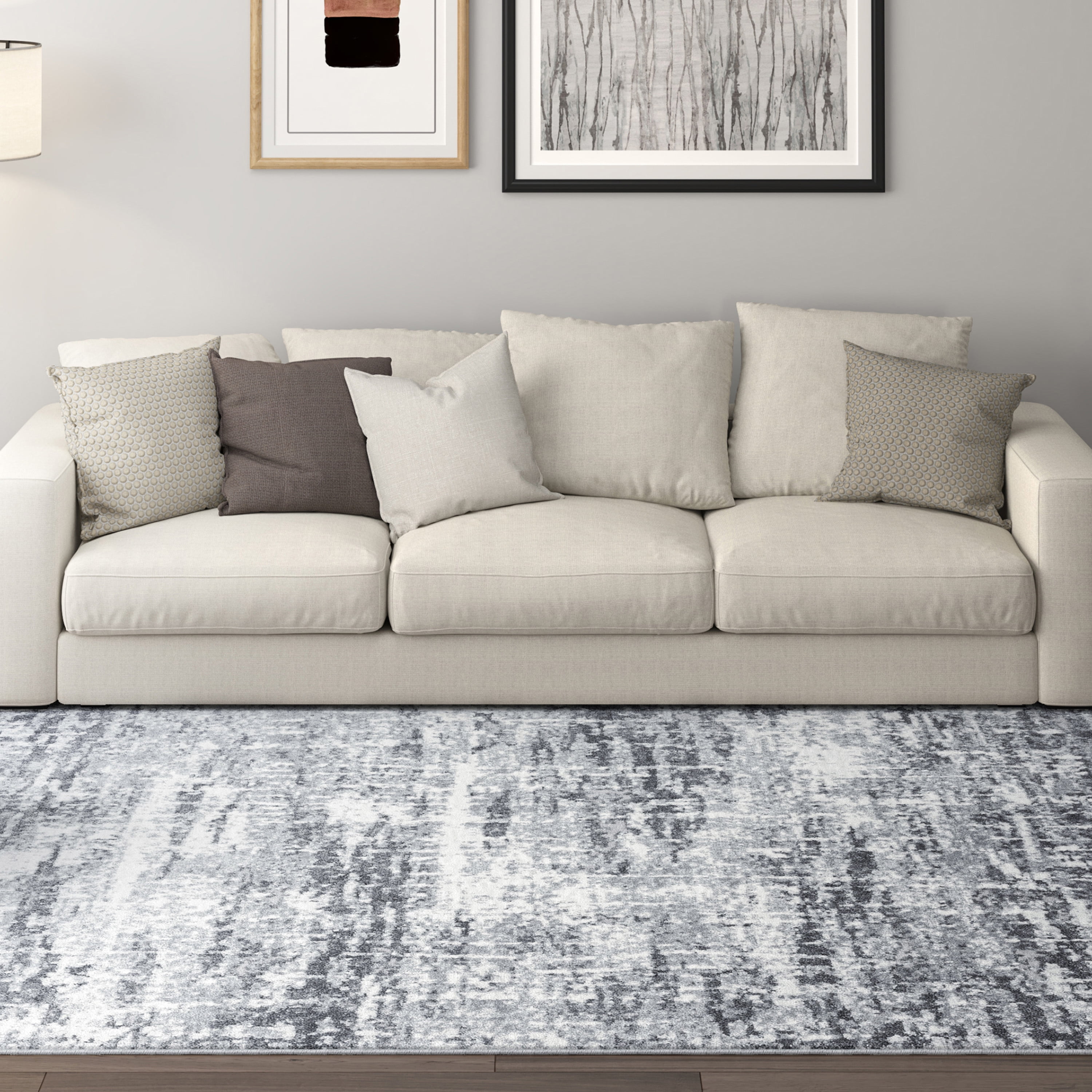 Contemporary 8x10 Area Rug (7'10'' x 10'2'') Abstract Gray, Cream Living Room Easy to Clean