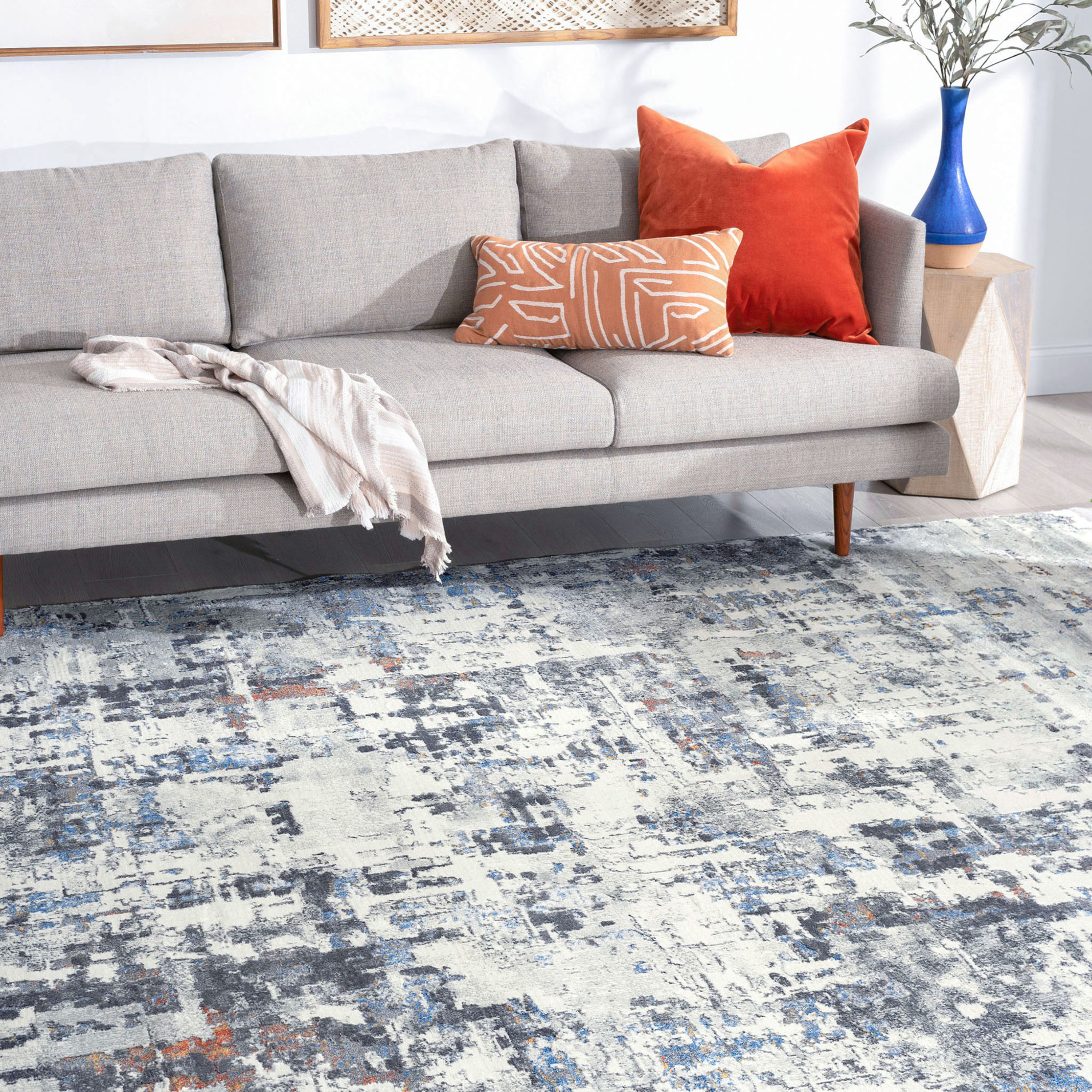 Contemporary 8x10 Area Rug (7'10'' x 10'2'') Abstract Gray, Teal Living Room Easy to Clean