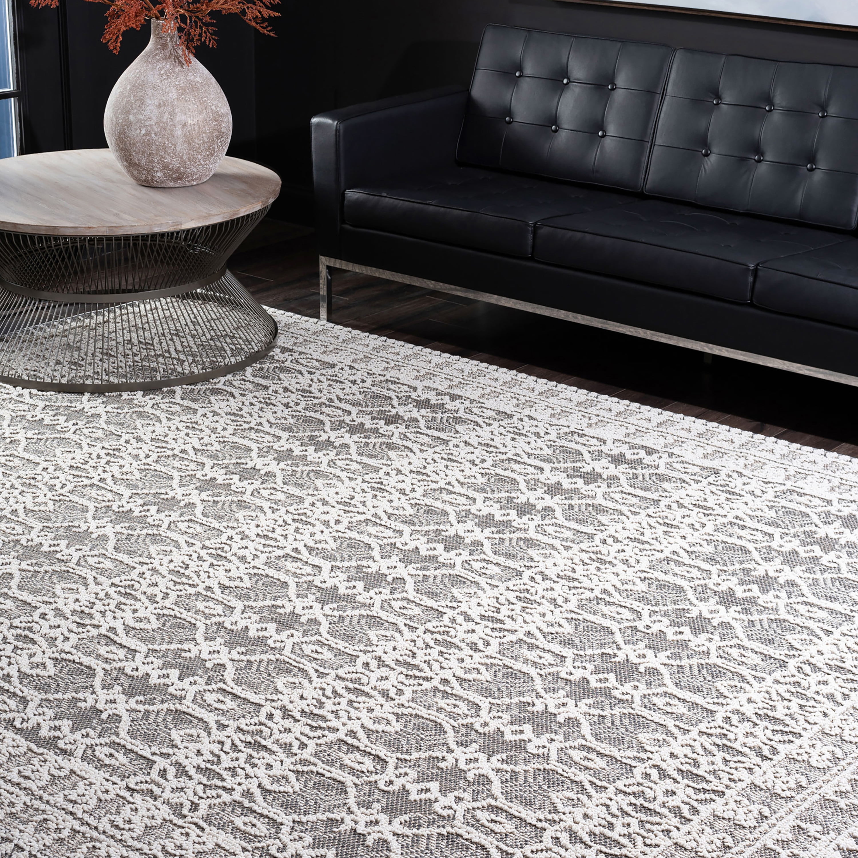 Contemporary 8x10 Area Rug (7'10'' x 10'2'') Geometric Gray, Ivory Living Room Easy to Clean