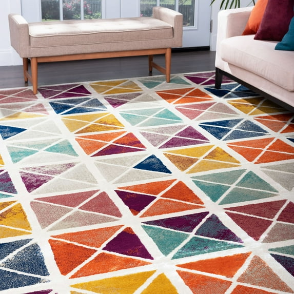Contemporary 8x10 Area Rug (7'10'' x 10'3'') Geometric Multi-Color Living Room Easy to Clean