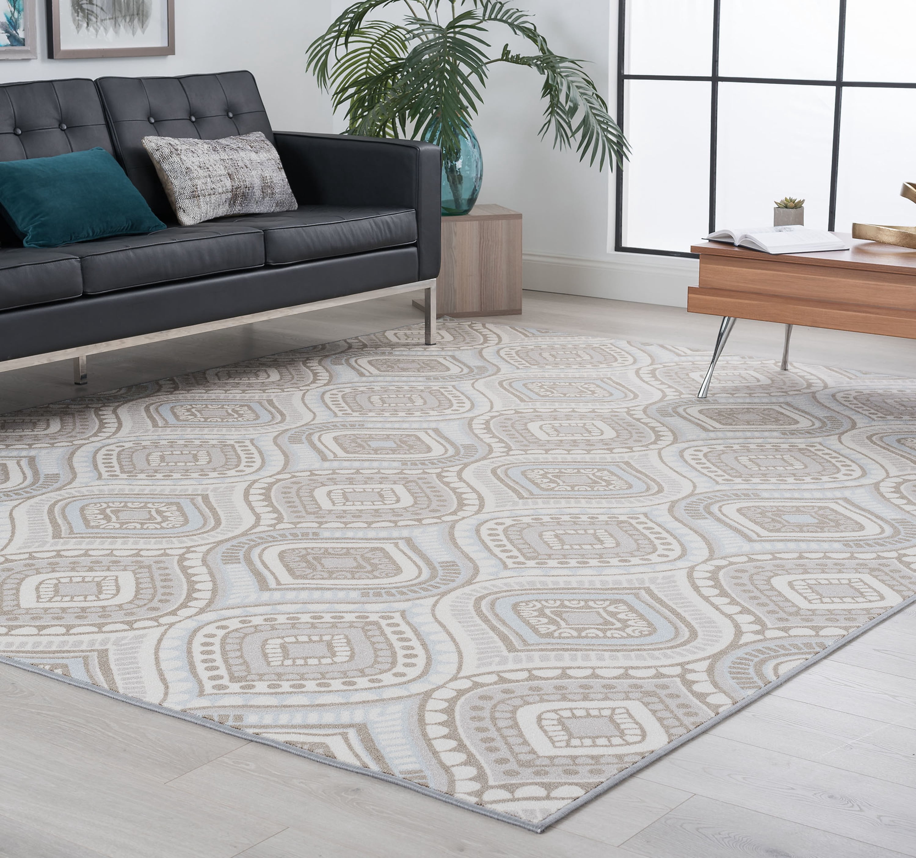 Contemporary 8x10 Area Rug (7'10'' x 9'10'') Geometric Taupe, Gray Living Room Easy to Clean