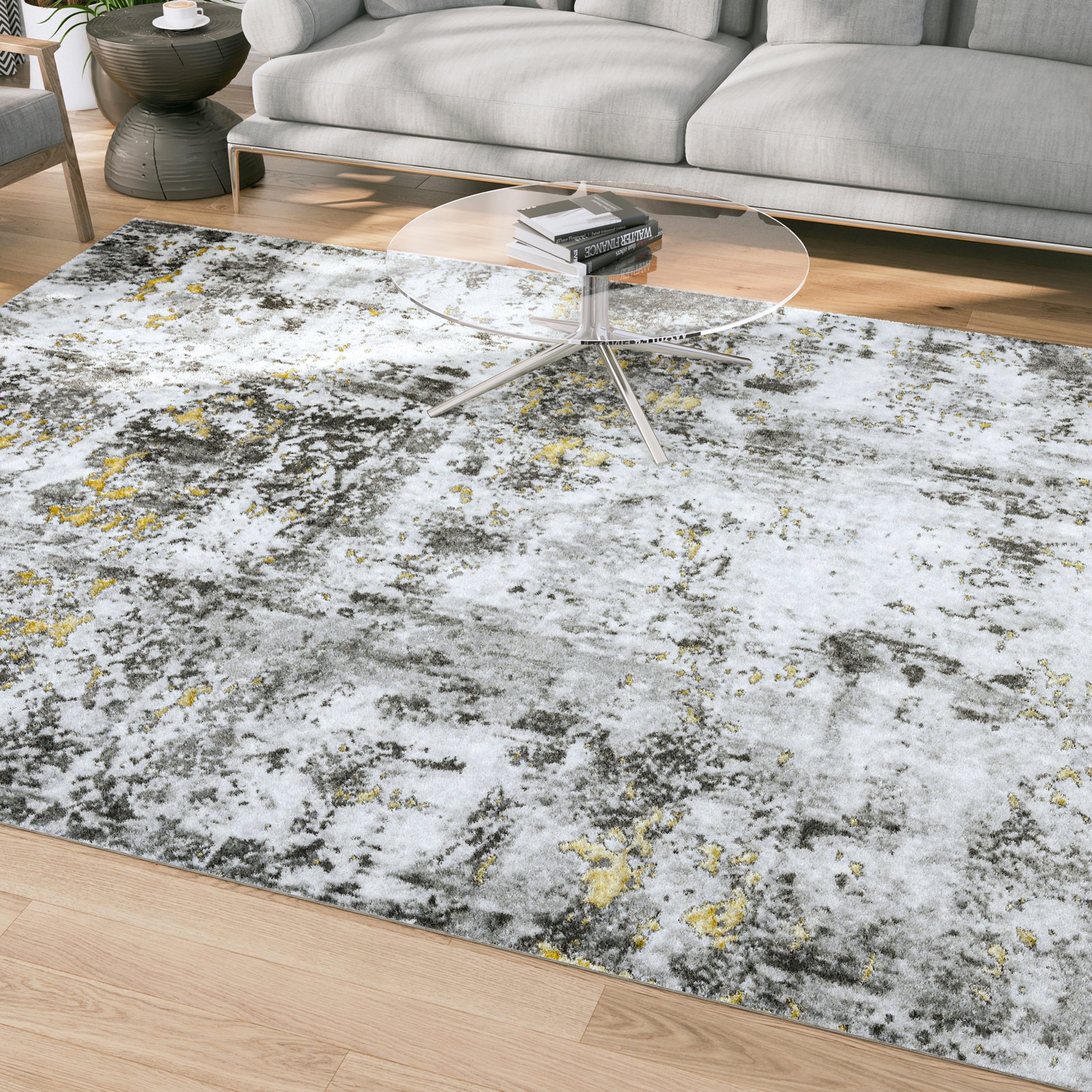 Contemporary 8x10 Area Rug (7'11'' x 10'3'') Abstract Beige, Gray Living Room Easy to Clean