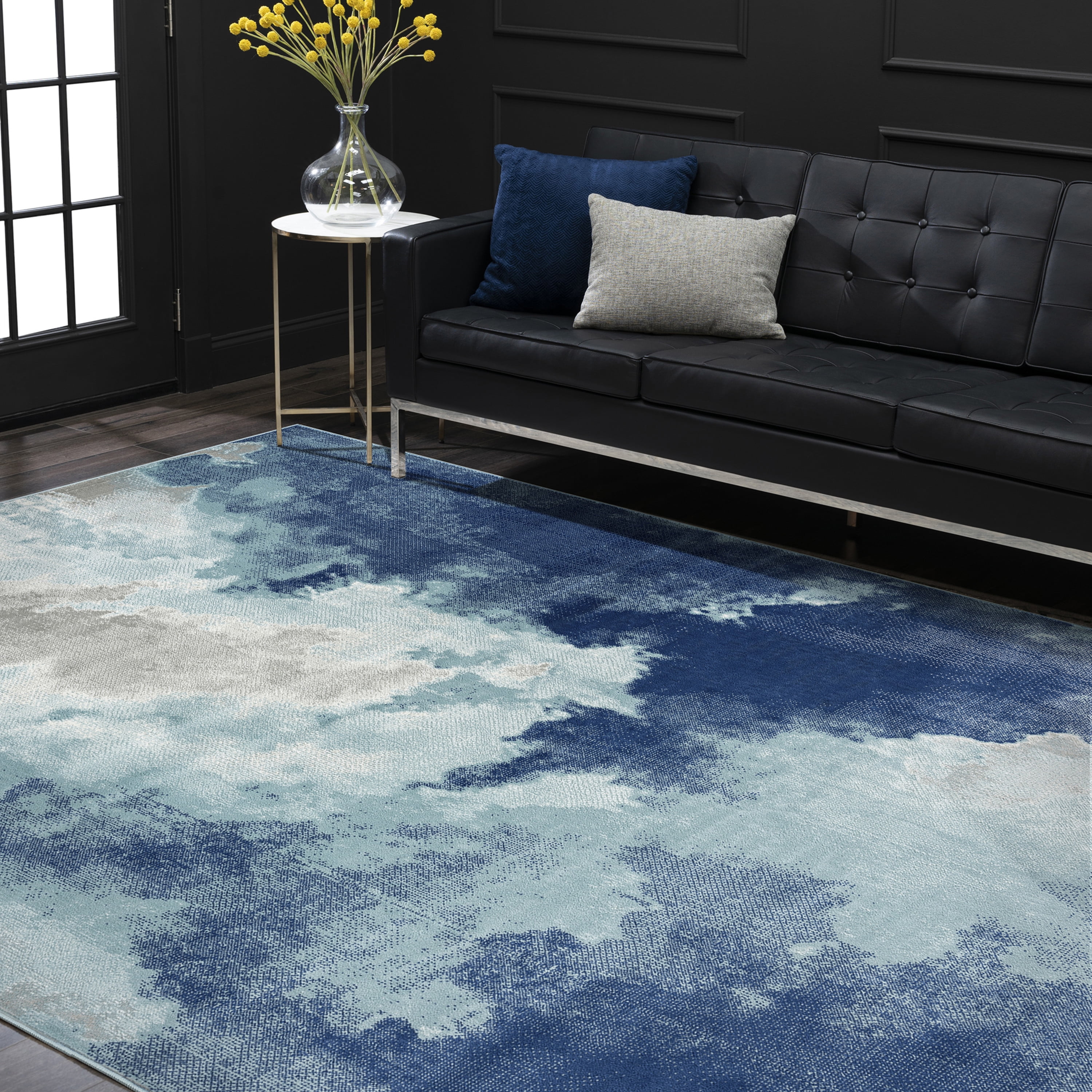 Contemporary 8x10 Area Rug (7'11'' x 10'3'') Abstract Blue, Cream Living Room Easy to Clean