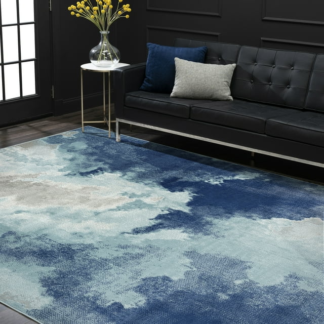 Contemporary 8x10 Area Rug (7'11'' x 10'3'') Abstract Blue, Cream